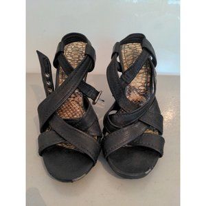 Gianni Bini Black Sandal Platform Shoes Snake Skin Strappy Heels Sz 9